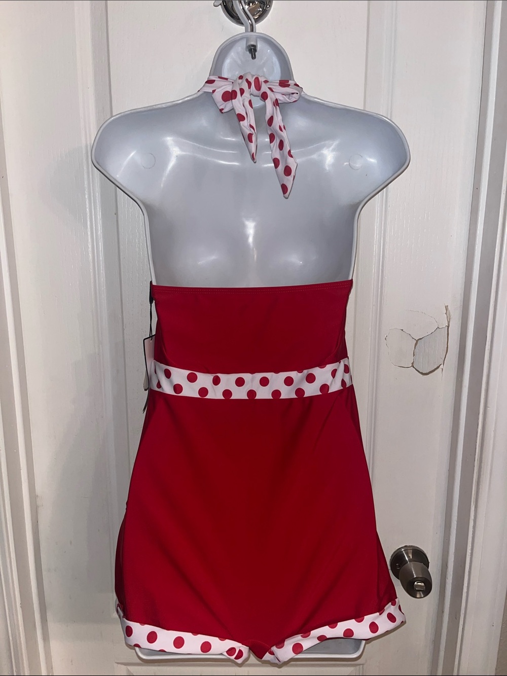 NWT RED 1940S HALTER PATCHWORK ONE-PIECE SWIMSUIT - Picture 9 of 13